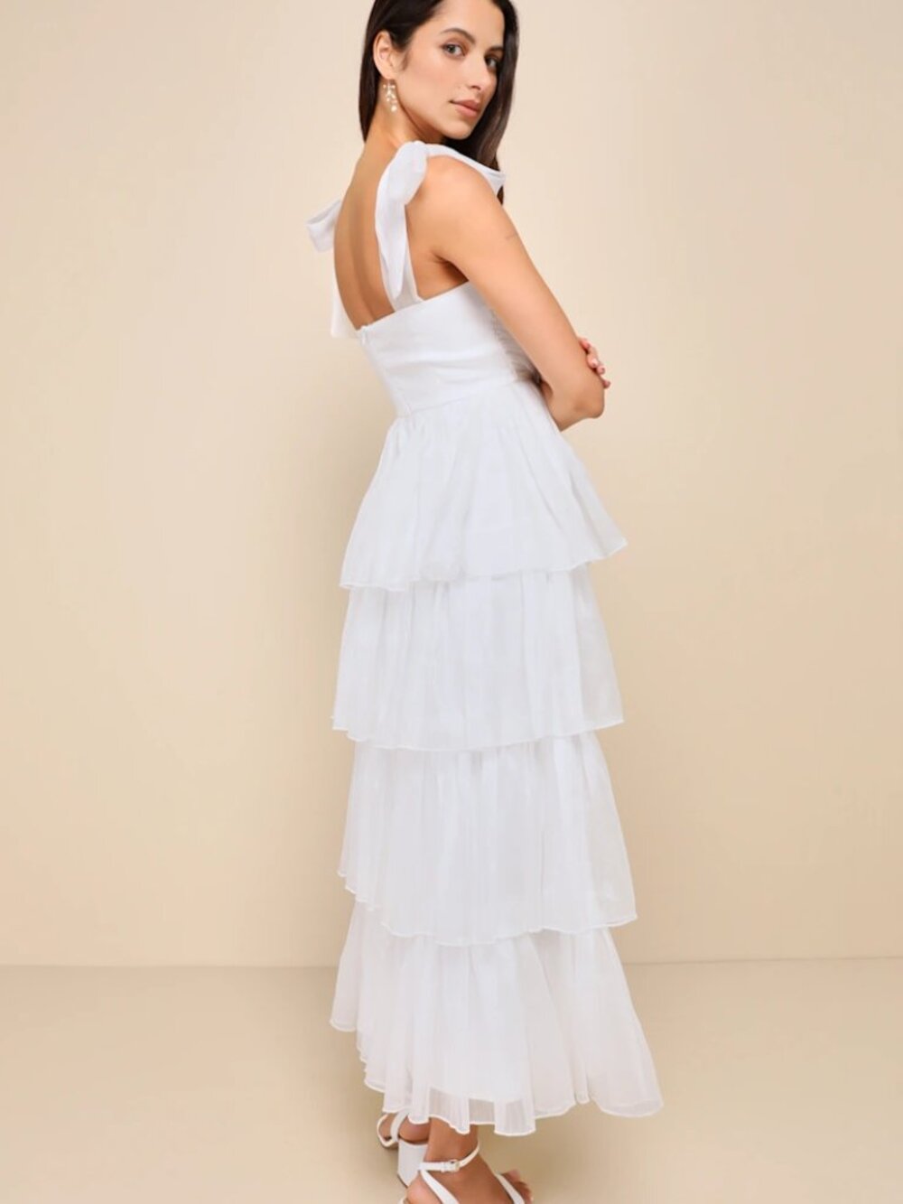 Lulus Radiant Arrival Shiny White Organza Tiered Tie-Strap Maxi Dress - Picture 2 of 2